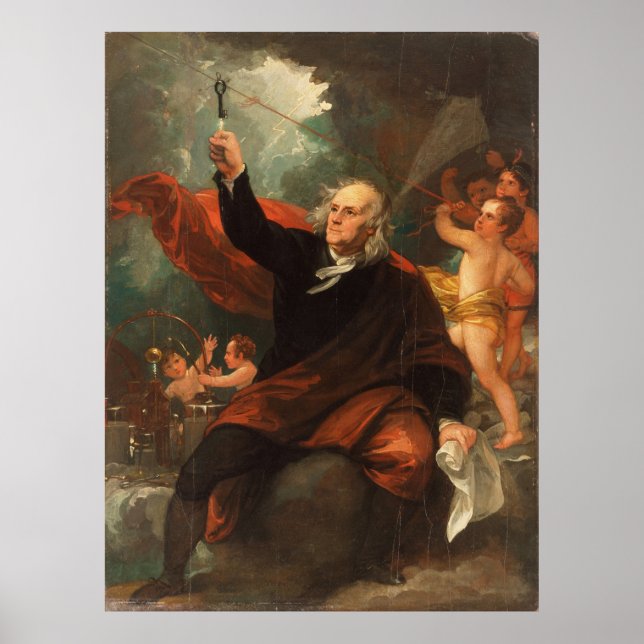 Póster Benjamin Franklin sacando electricidad del cielo (Frente)