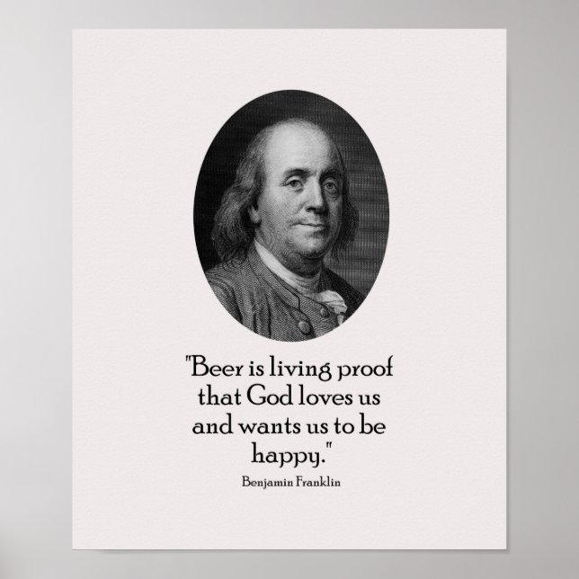Póster Benjamin Franklin y cita sobre la cerveza (Frente)