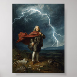 Póster Benjamin Franklin y el experimento Lightning 1752