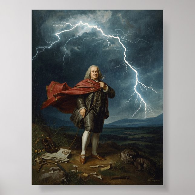 Póster Benjamin Franklin y el experimento Lightning 1752 (Frente)