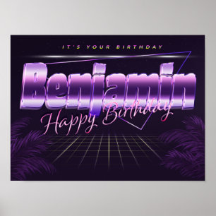 Póster Benjamin Nombre Apellido cartel retro lila Cumplea