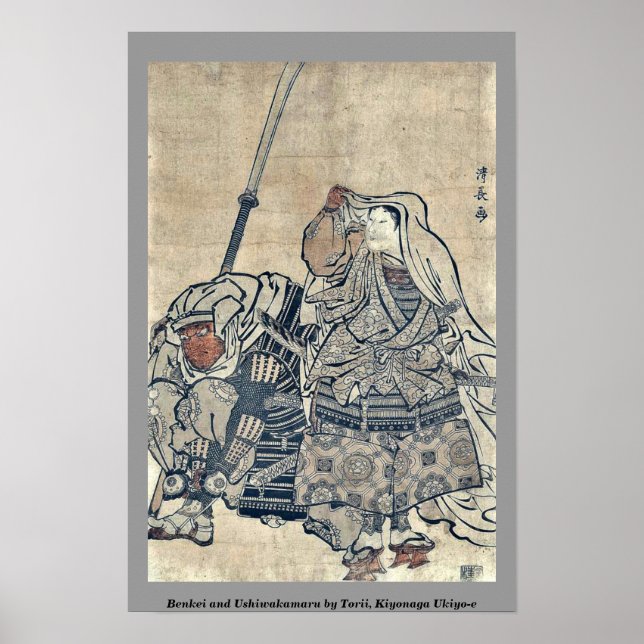 Póster Benkei y Ushiwakamaru por Torii, Kiyonaga Ukiyo-e (Frente)