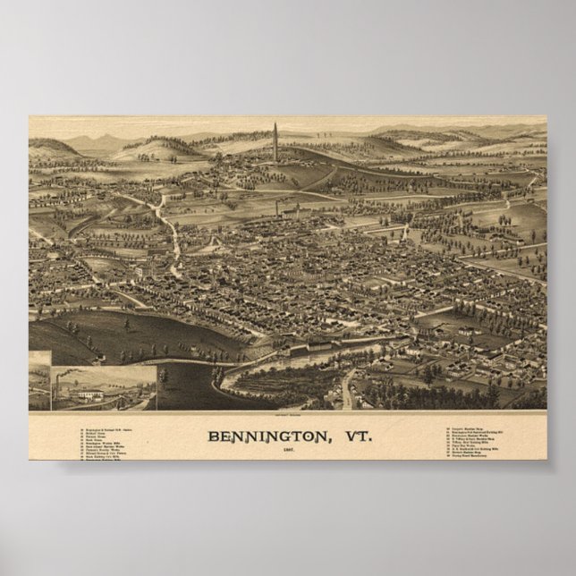 Póster Bennington, Vermont Green Mountains Vintage (Frente)