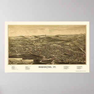 Póster Bennington, VT Panoramic Map - 1887