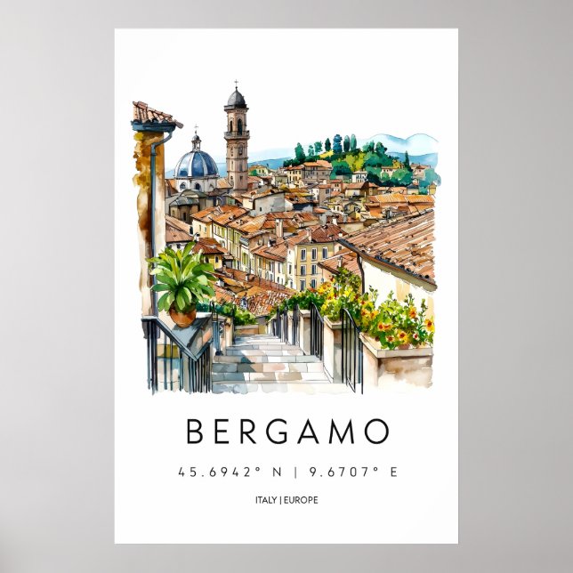Póster Bergamo Acuarela 3 (Frente)