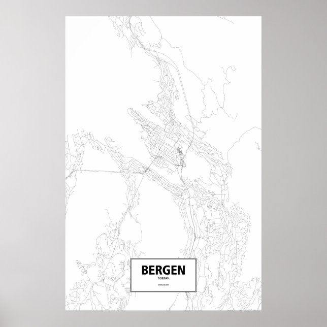 Póster Bergen, Noruega (negro sobre blanco) (Frente)