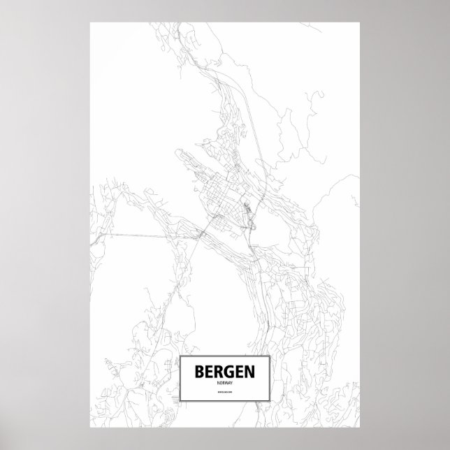 Póster Bergen, Noruega (negro sobre blanco) (Frente)