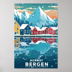 Póster Bergen Noruega Vintage Famous Travel Place