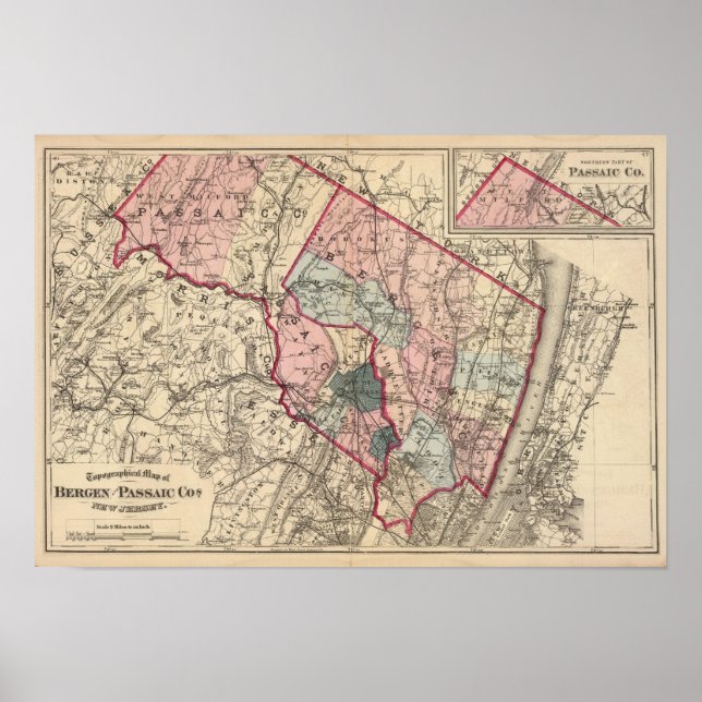 Póster Bergen, Passaic Cos, NJ (Frente)