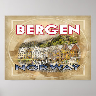 Póster Bergen, Visitar Noruega