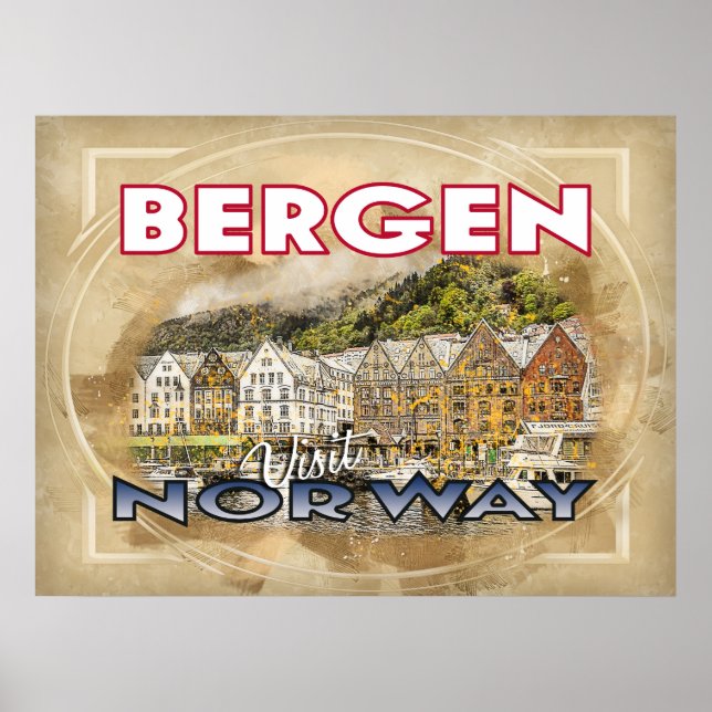Póster Bergen, Visitar Noruega (Frente)