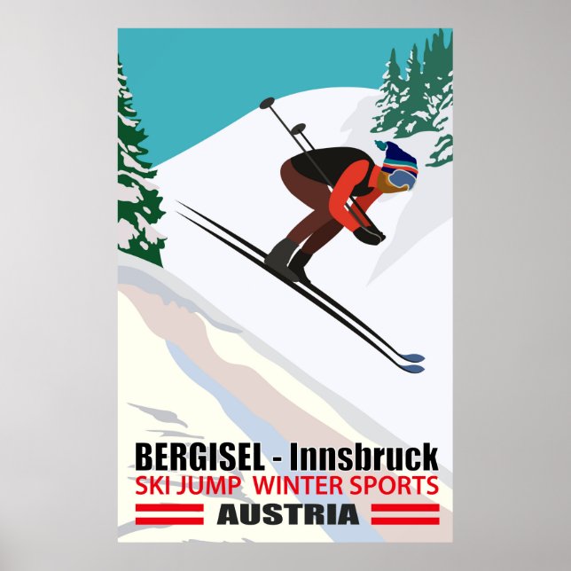 Póster Bergisel - Innsbruck, Salto de esquí en Austria (Frente)