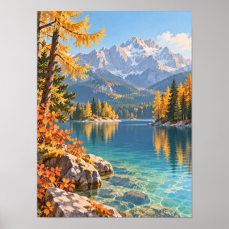 Póster Bergsee im Herbst mit Lärchen – Poster