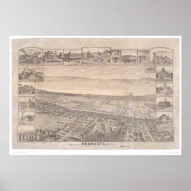Póster Berkeley, California. Mapa Panorámico 1891 (0099A) (Frente)
