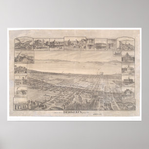 Póster Berkeley, mapa panorámico 1891 (0099A) del CA -
