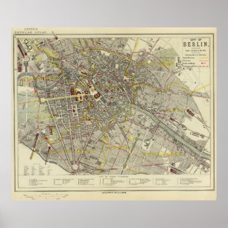 Póster Berlin 1883 Historic Map – Letts Popular Atlas Map