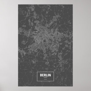 Póster Berlín, Alemania (blanco sobre negro)