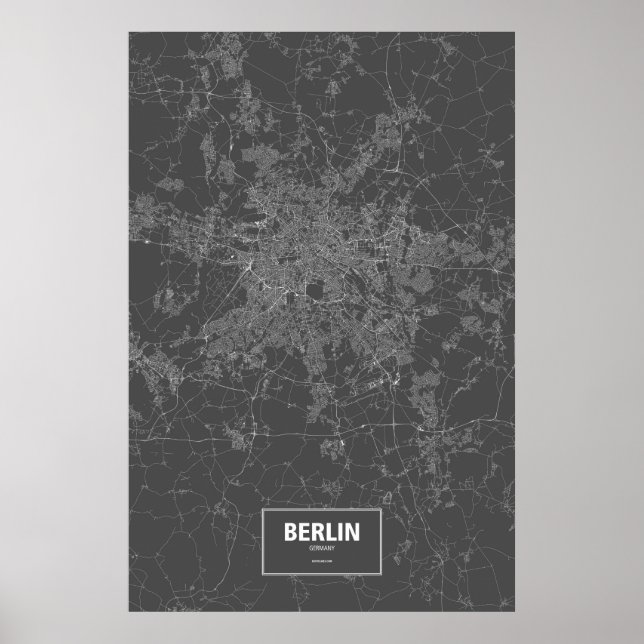 Póster Berlín, Alemania (blanco sobre negro) (Frente)
