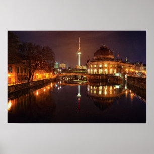 Póster Berlín Alemania Silueta Nocturna Torre de T