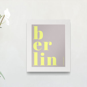 Póster Berlín Alemania tipografía moderna gris amarillo