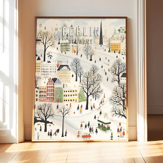 Póster Berlin Germany Poster Art Print, Famous City Retro