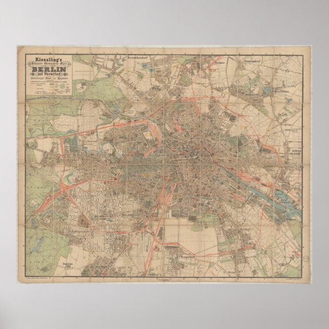 Póster Berlin Map c.1897 – Kiessling’s Detailed City Plan (Frente)