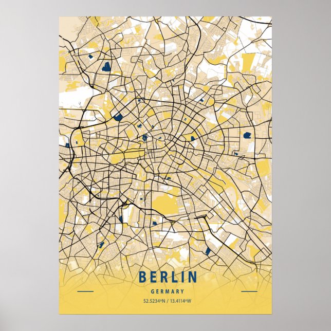 Póster Berlín - Mapa de la ciudad amarillo-gerario (Frente)