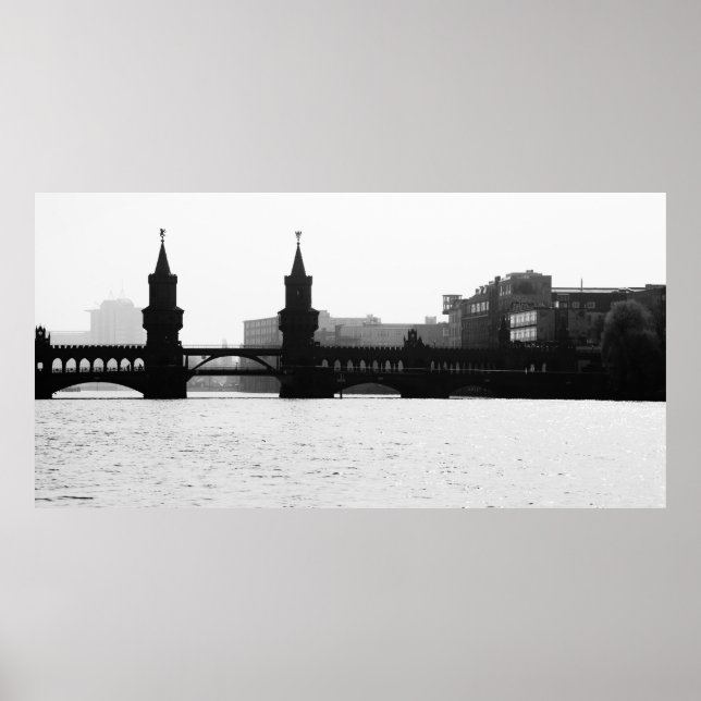 Póster Berliner Oberbaumbrücke Schwarz Weiß (Frente)