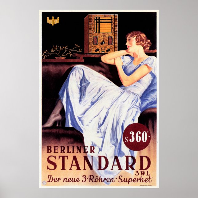 Póster BERLINER STANDARD Radio Advertido de Austria Vinta (Frente)