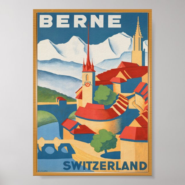 Póster BERNE Suiza Vintage Travel Poster (Frente)