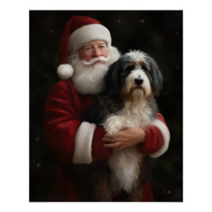Póster Bernedoodle con Santa Claus Festivo de Navidad