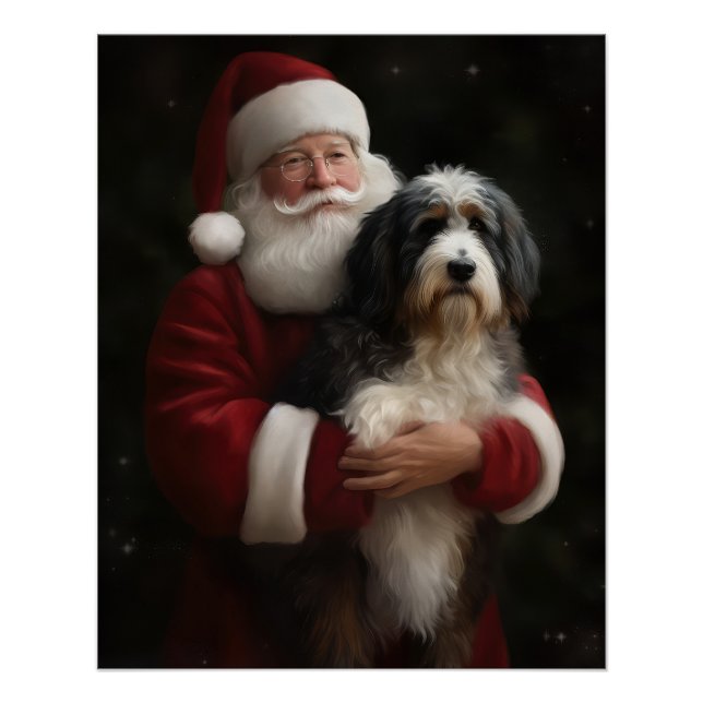Póster Bernedoodle con Santa Claus Festivo de Navidad  (Anverso)