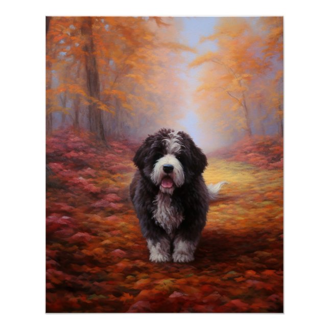 Póster Bernedoodle en otoño se inspira la caída de las ho (Anverso)