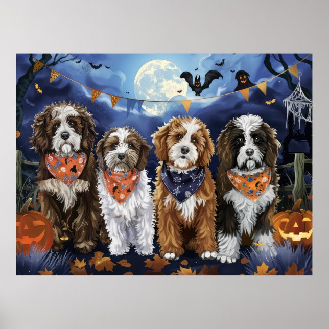 Póster Bernedoodle Halloween Spooky (Frente)