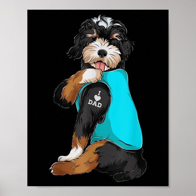 Póster Bernedoodle I Love Dad Tattoo Apparte, Dog Dad Gif (Frente)