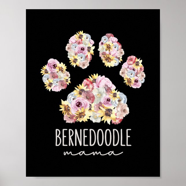 Póster Bernedoodle Mama Floral Paw Dog Mom (Frente)