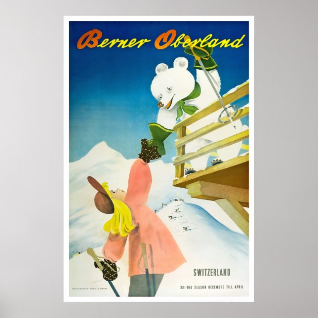 Póster Berner Oberland, Suiza, Poster de esquí (Frente)