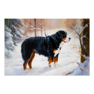 Póster Bernese Mountain Deja que nieve Navidad 