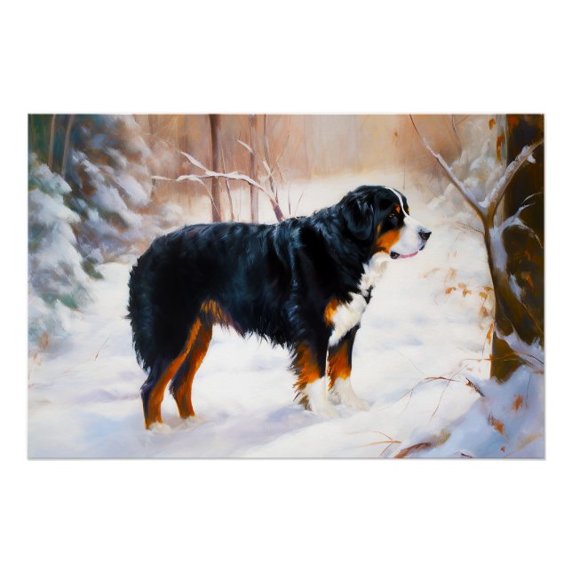 Póster Bernese Mountain Deja que nieve Navidad  (Anverso)