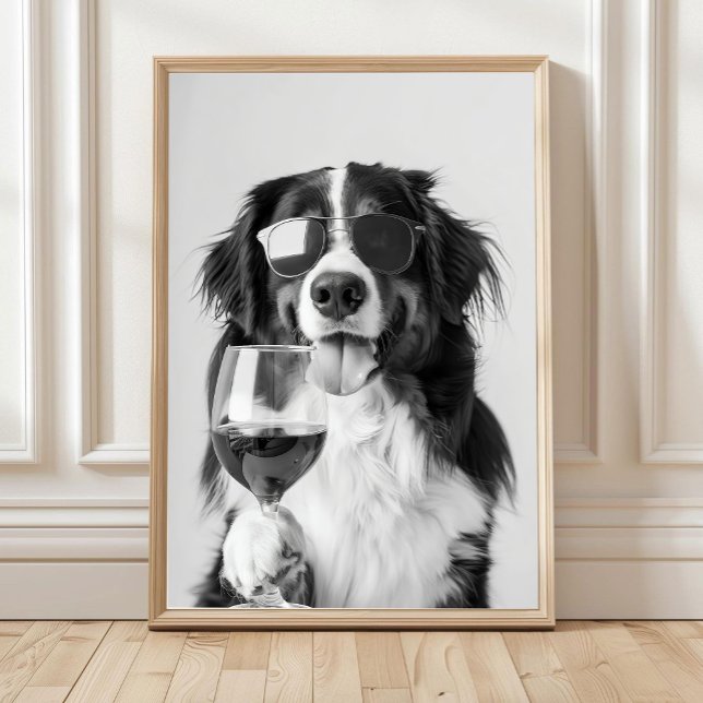 Póster Bernese Mountain Dog and Wine Wall Art, Black and  (Subido por el creador)