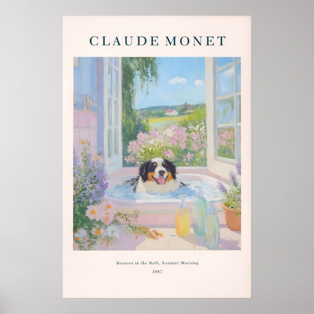 Póster Bernese Mountain Dog Art Print Monet Style Floral  (Frente)