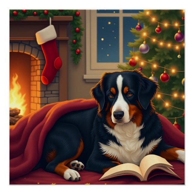 Póster Bernese Mountain Dog Christmas Bedtime Story (Anverso)