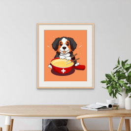 Póster Bernese Mountain Dog Eating Fondue