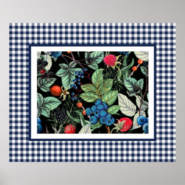 Póster Berries Medley en Country Gingham (Frente)