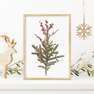 Póster Berries y pinos rojos de invierno