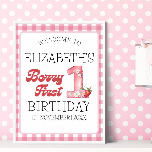Póster "Berry First Birthday Girl with Strawberry Theme (Subido por el creador)