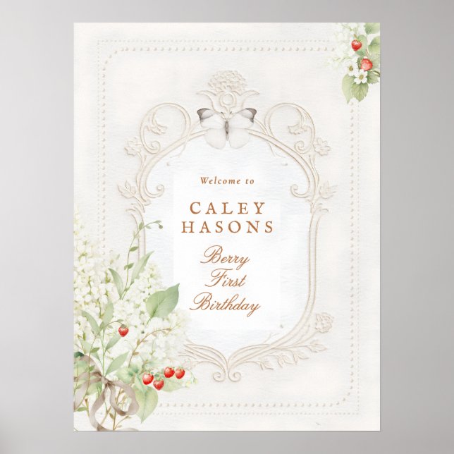 Póster Berry First Birthday Rococo Welcome Sign (Frente)