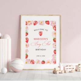 Póster Berry First Birthday Strawberry Bow Welcome