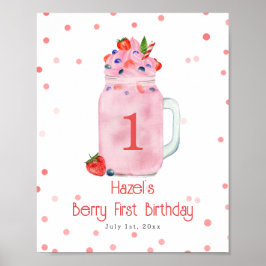 Póster Berry First Birthday Strawberry Smoothie