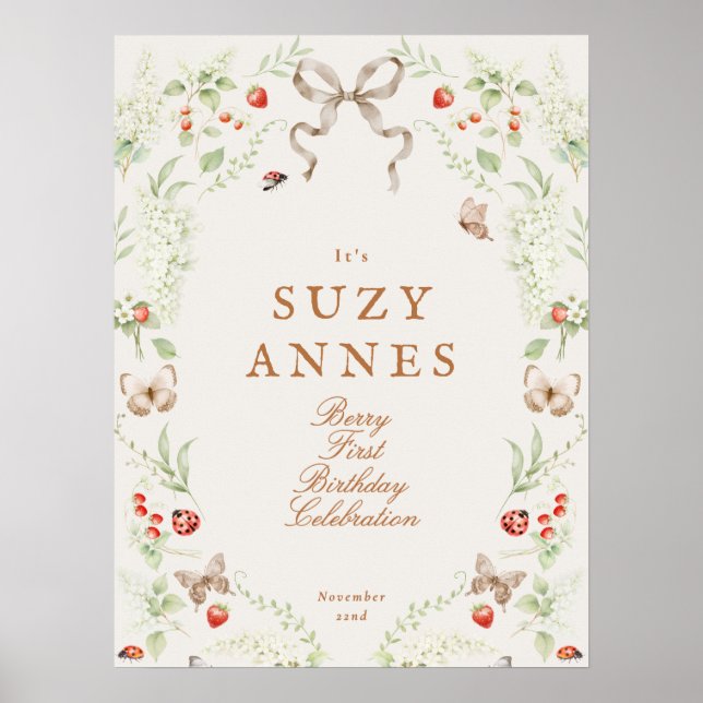 Póster Berry First Birthday Welcome Sign (Frente)